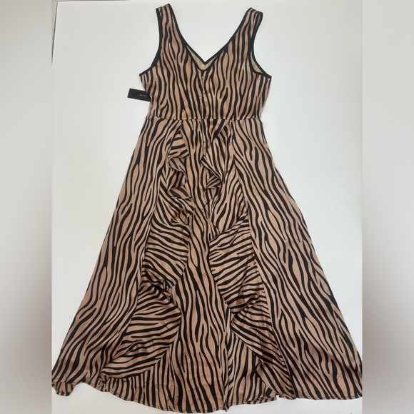 NWT Lulu’s Won’t be Tamed tiger print ruffle satin dress small V-neck midi dress - Picture 6 of 17